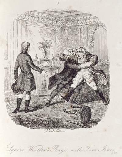Squire Western Rage with Tom Jones, a "Tom Jones, az egy találó története"-ből, a művész vésette, illusztráció a "Henry Fielding művei", kocsma. Henry G. Bohn, 1853 alkotó: George Cruikshank